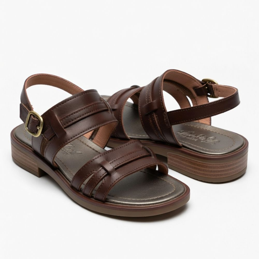 Handcrafted Men Leather Dual Strap Sandals with Buckle Closure